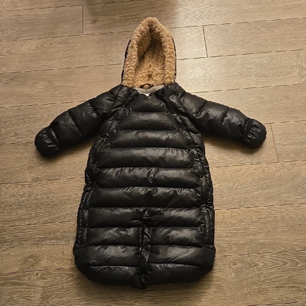 7AM Enfant Doudoune Convertible Baby Bunting Suit Puffer Black Faux Fur Hood